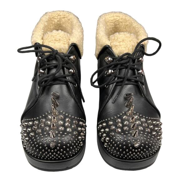 Gucci Harlem Black Leather Stud Shearling Combat Ankle Boots EU 36.5 US 6.5 - Picture 4 of 14